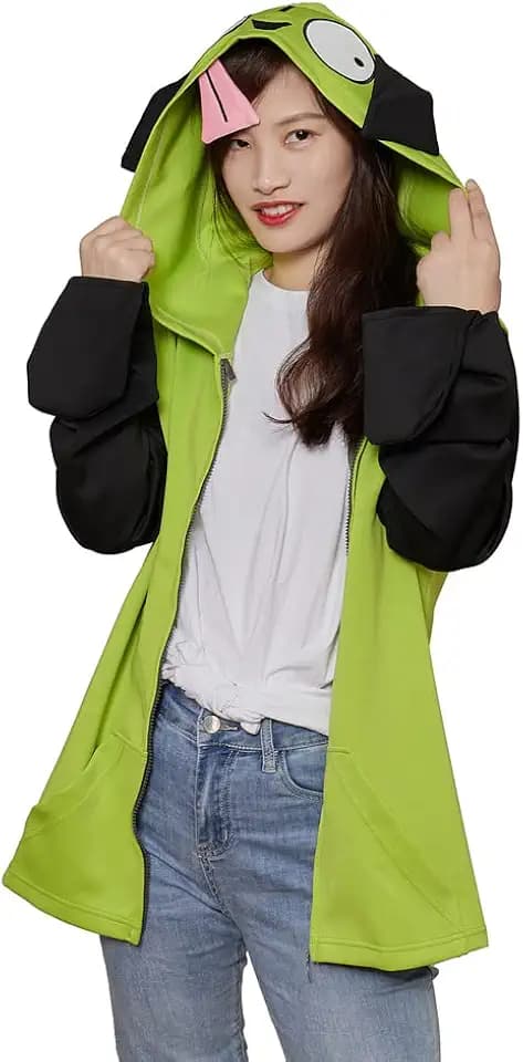 Willyacos Zim Costume Hoodie Gir Cosplay Zip Up Hoodied Jacket Sweatershirt with Ears for Women Men Adult
