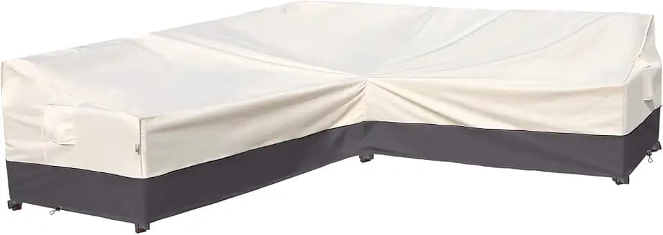 Outdoor Sectional Cover-L-Shaped Patio Furniture Covers Waterproof Rip-Stop Anti-UV 600D Heavy Duty Outdoor Couch Sofa Cover with 3 Air Vents, 110''L (85''L) 32''D 31''H, Beige & Charcoal