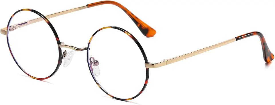EYLRIM Round Blue Light Blocking Glasses for Women Men Circle Clear Lens Metal Frame Eyeglasses Non Prescription