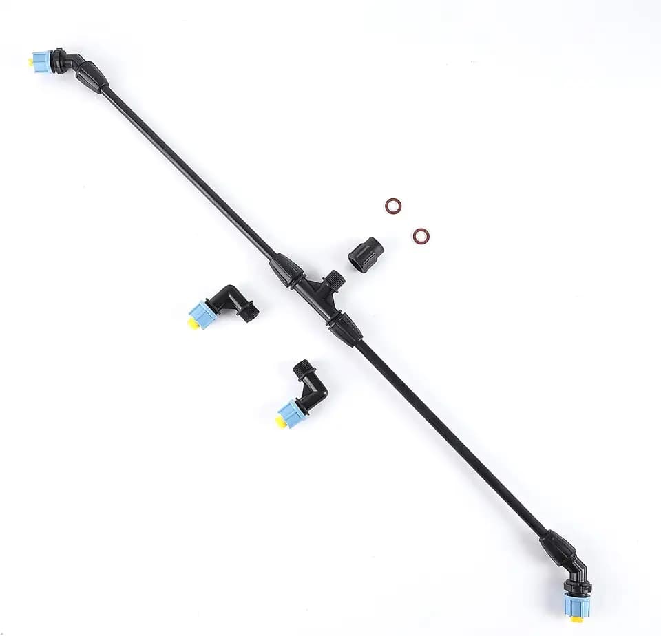2-Nozzle Poly Boom Wand,Backpack Sprayer Multi Nozzle Spray Holder, Equipped with Cylindrical Nozzle and 110 Degree Fan Nozzle, 90 Degree Right Angle and 45 Degree Angle Spray Pattern