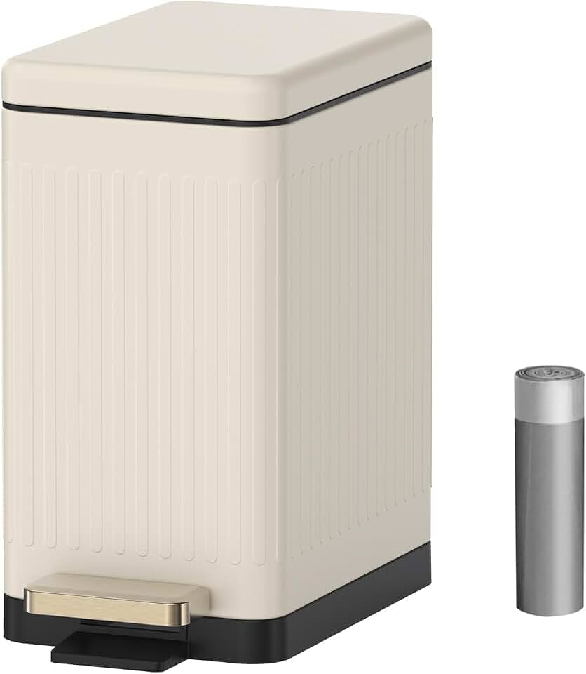 Mbillion 10L Badezimmer Mülleimer mit Deckel Beige Schritt Slim Abfalleimer