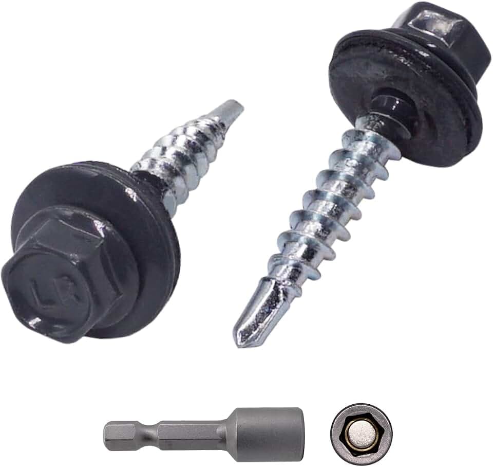 250 Stück selbstbohrende Schrauben für Metalldächer, 4,8 x 25 mm, lackierte Schrauben mit EPDM-Montagescheiben, Sechskantblechschrauben (250, anthrazitgrau RAL 7016)