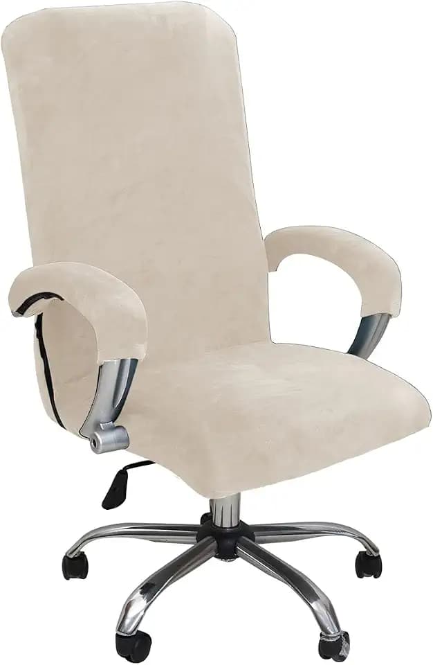 Velvet Plush Office Desk Computer Chair Cover for Executive, Beige, XL