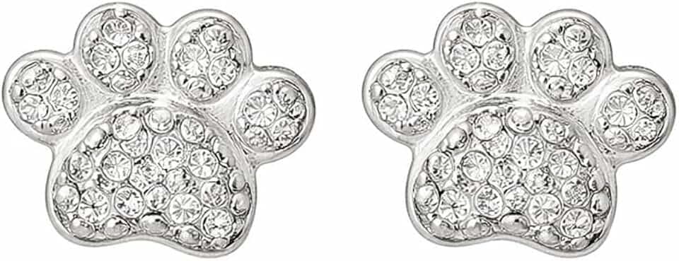 Depesche 13914.004 Glitzer Stecker-Ohrringe in Silber, mit Pfoten Motiv und Glitzersteinen, als kleines Geschenk