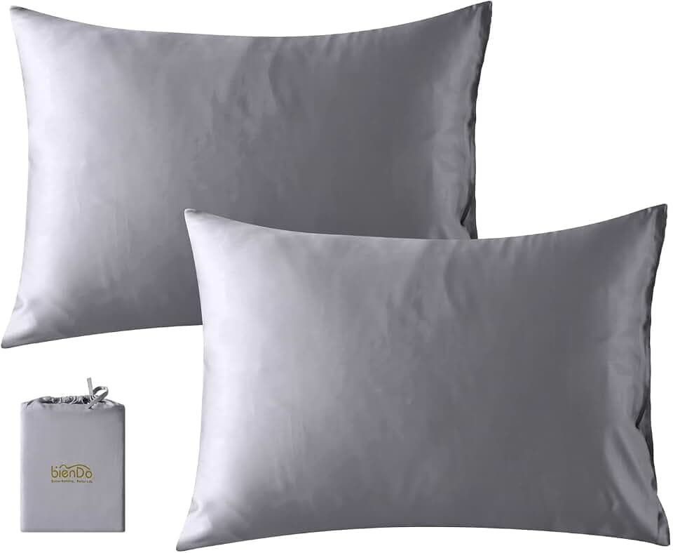 Kopfkissenbezug 40x60cm, 2er Set, Grau, Bambus, Seidenweich, Kühlend