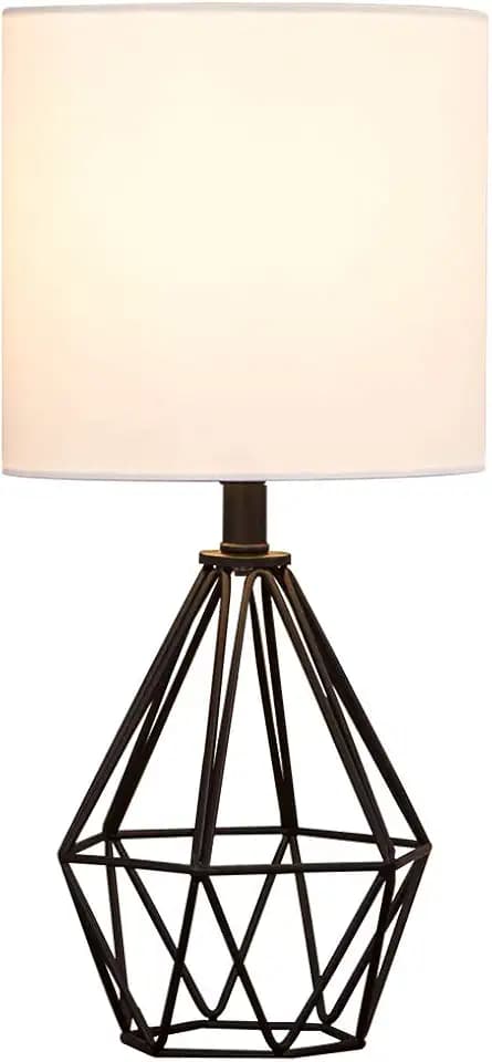 Black Bedside Table Lamp,Small Nightstand Lamp for Bedroom,Modern Desk Lamp with TC Fabric Shade Geometric Metal Base for Living Room Study Office Farmhouse