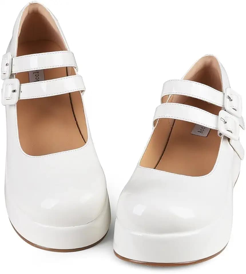 Accloris Women's Mary Jane Shoes Platform Chunky Round Toe Mary Janes