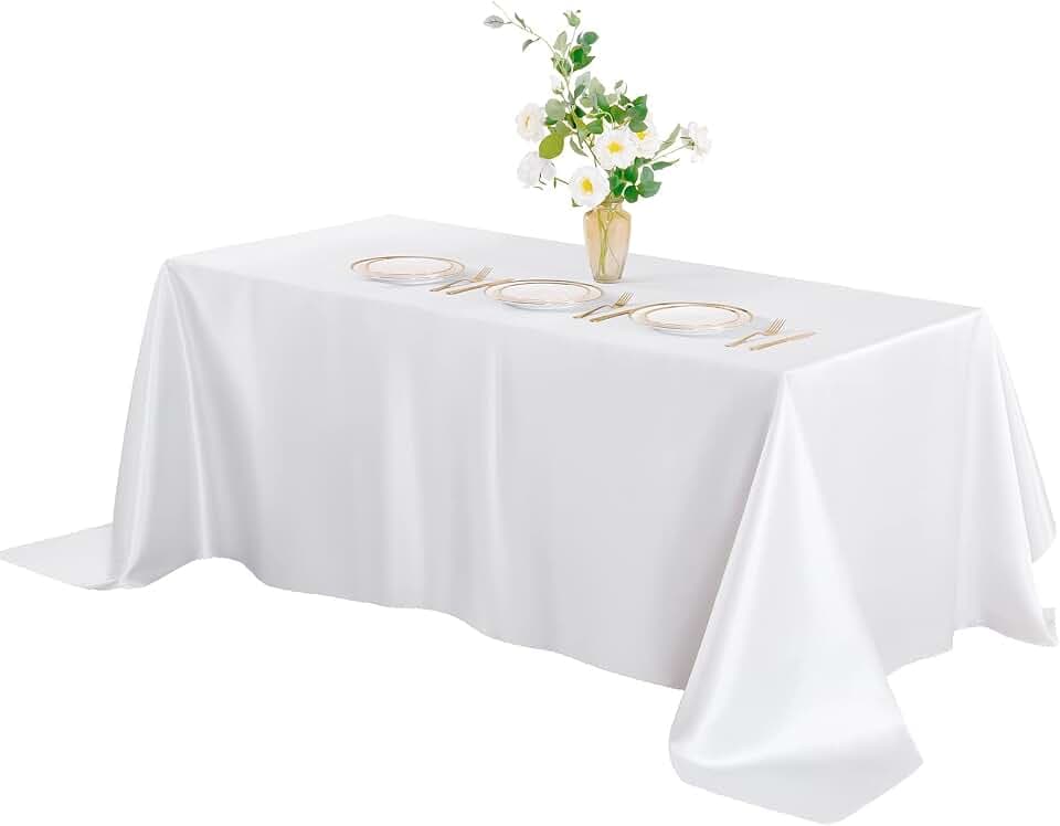 Horbaunal White Satin Tablecloth 60 x 102 Inches
