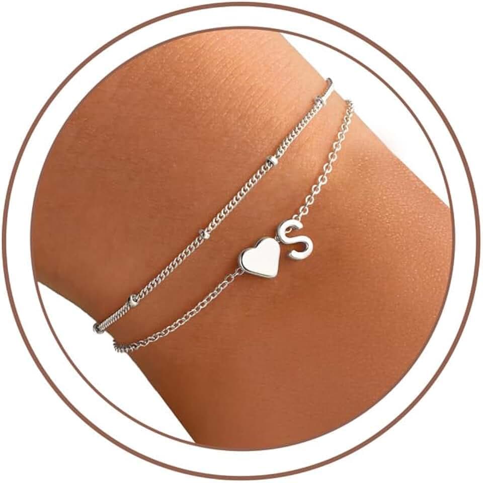 TINGN Armband Damen Gold Silber - 14K Gold Vergoldete Herz Geschichtet Armbänder Personalisierte Armband mit Buchstaben Monogramm Alphabet Armkette Damen Schmuck Geschenke für Frauen Freundin Mädchen
