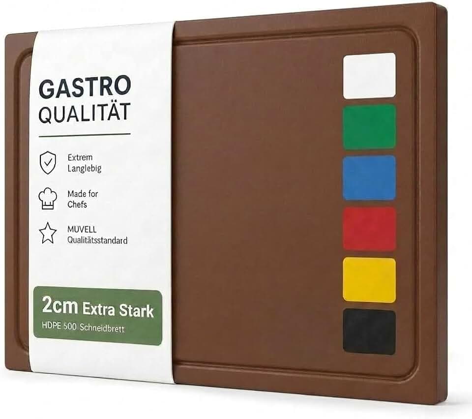 stabiles Schneidebrett Kunststoff | Braun 45x30x2 cm | Spülmaschinenfest, EXTRA dick, messerschonend Farben & Größen auswählbar HACCP gekochtes Fleisch Küchenbrett | Schneidbrett mit Saftrille
