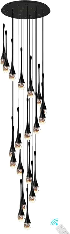 138"/350cm Schwarz Kronleuchter,20 Lichter,Wendeltreppe Hänge-Kronleuchter