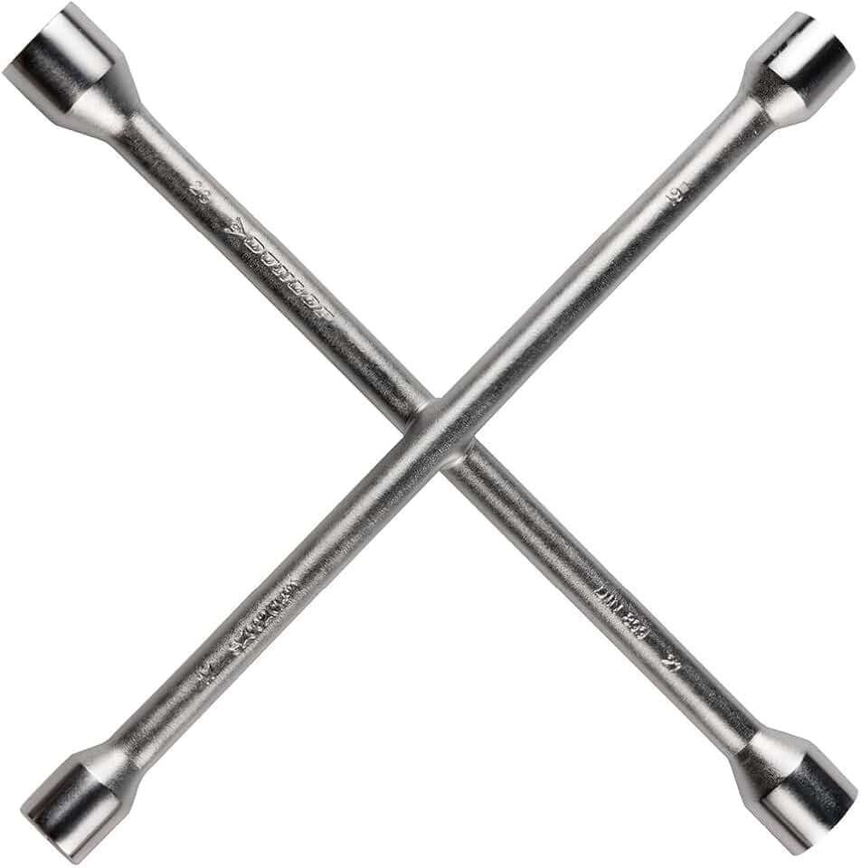 DUNLOP Wagenkreuz – Kreuzschlüssel Auto passend für die Abmessungen 17–19–21–23 mm – Radkreuzschlüssel PKW – Radkreuz PKW – Auto-Werkzeug – Kreuzschlüsse für Felgen – 27 x 27 cm – Stahl – Silber