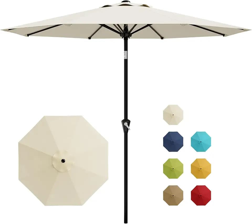 GarveeLife 9FT Patio Umbrella Outdoor, Market Umbrella, Table Umbrella with Push Button Tilt and Crank, 8 Sturdy Ribs UV Protection Waterproof for Garden, Pool, Deck,