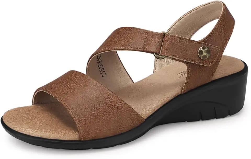 SHIBEVER Women's Low Wedge Heel Sandals Dressy Summer Comfortable Ankle Strap Sandals Open Toe Causal Platform Shoes