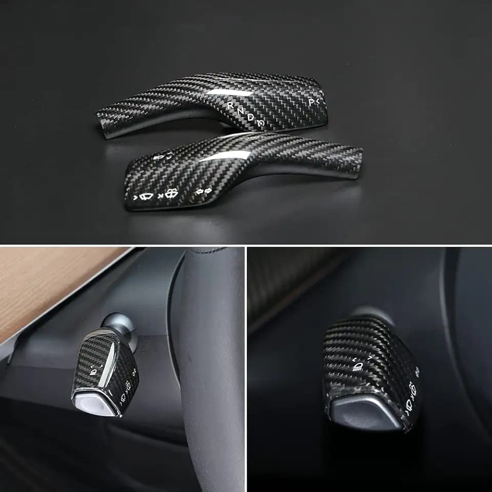 JSWAN Carbon Fiber Steering Wheel Column Shift Paddle Cover Gear Fit for Tesla Model 3 Model Y Lever Accessories Shift Knob Collars Decorative Cover(Gloss Black)