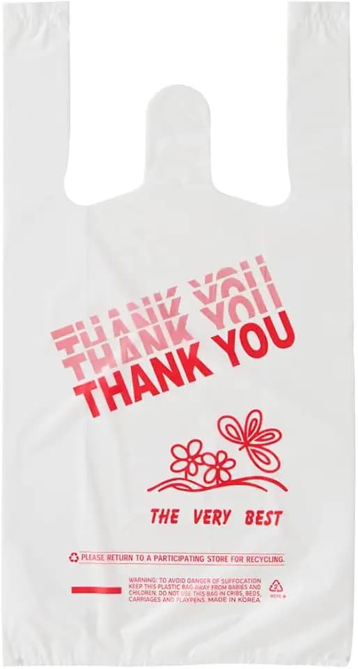 Small Thank You T-Shirt Bags, 800 Count, 8" X 4" X 16", 14 mic (0.55 Mil), (Thank You), Retail Plastic, Bulk, Thank You, T-Shirt, Desk Trash, Grocery Bags with Handles, Made in Korea