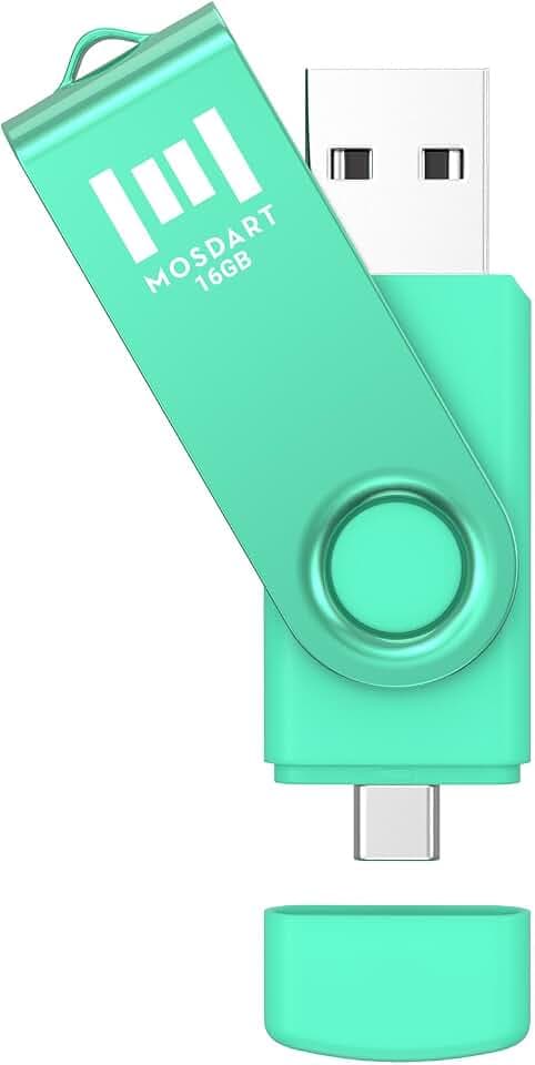 MOSDART 16GB USB C & USB A 2.0 Swivel Dual Flash Drive, Green