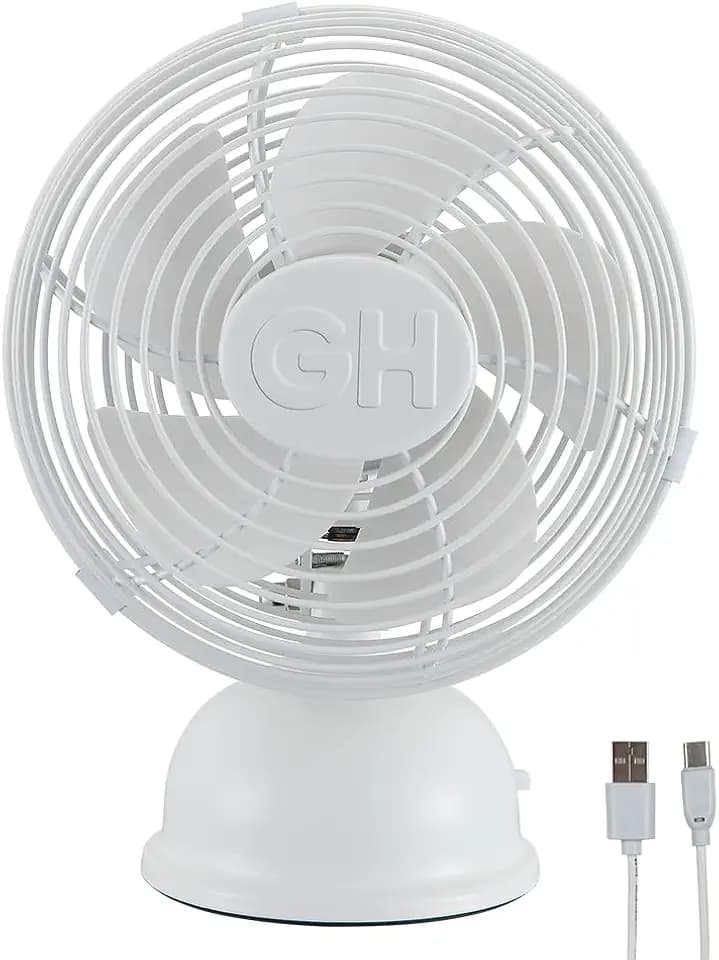 Good Housekeeping 5" All-Metal (92522) USB Desktop Laptop Nightstand Fan with Oscillation (Matte White)