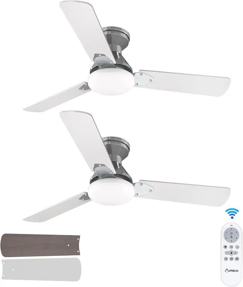 Amico 2 Pack 42 Inch Low Profile Ceiling Fans with Lights, Remote, Nickel