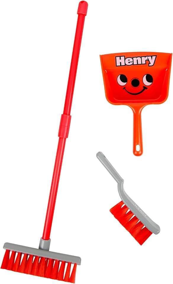 Casdon Henry Bürstenset, Kinderfreundliches Reinigungsspielzeugset für Kinder ab 3 Jahren, Spiel- und Lernspaß, Enthält Besen, Bürste und Kehrschaufel, Blau