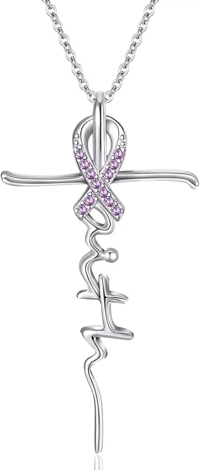 TwoAnts Kreuz Kette Damen 925 Sterling Silber Glaube Kette Geburtsstein Anhänger Halskette Amulett Christliche Geschenke Schmuck für Frauen Mädchen