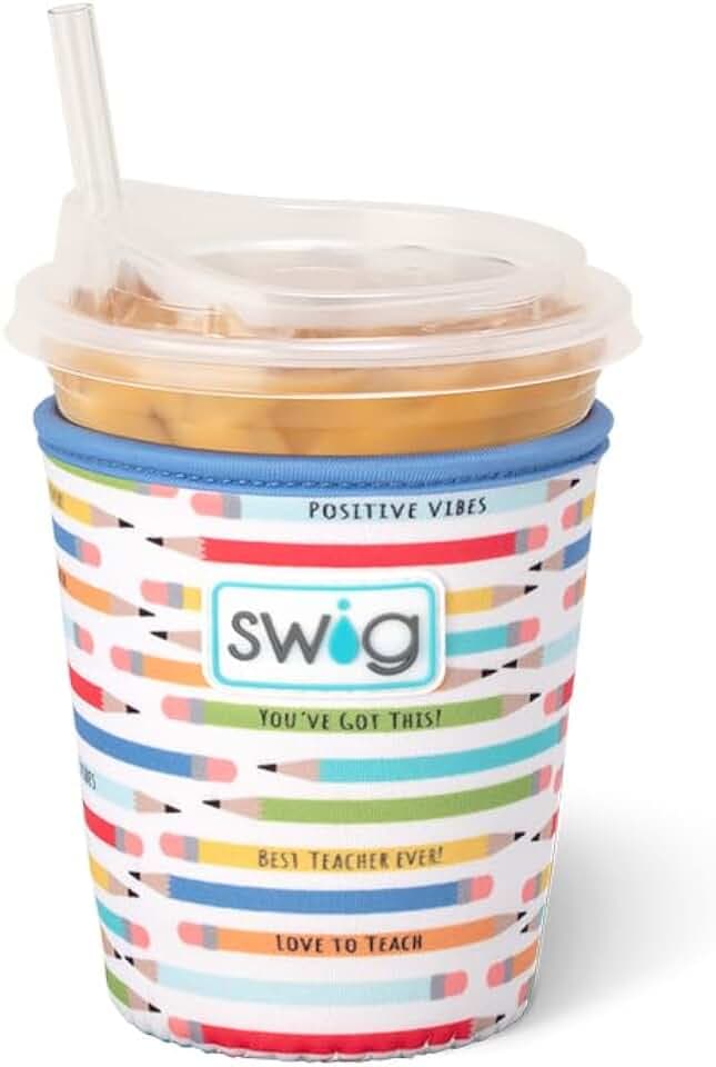 Swig Life Small Iced Coffee Cup Coolie with Handle, Teacher Life