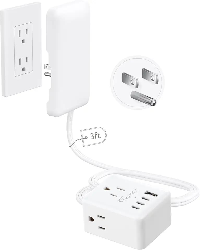 3FT Short Extension Cord with Outlet Cover, 3 Outlets and 4 USB Ports