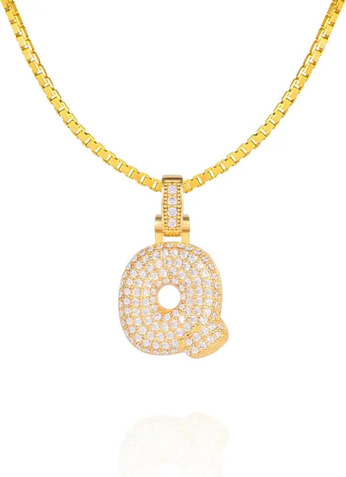 Initial Necklaces for Women, A-Z Bubble Initial Necklaces for Women, 14K Gold Plated with Cubic Zirconia - ValentinesDay Gifts for Her, Stocking Stuffers, Anniversary, Birthday Gifts for Her (Q)