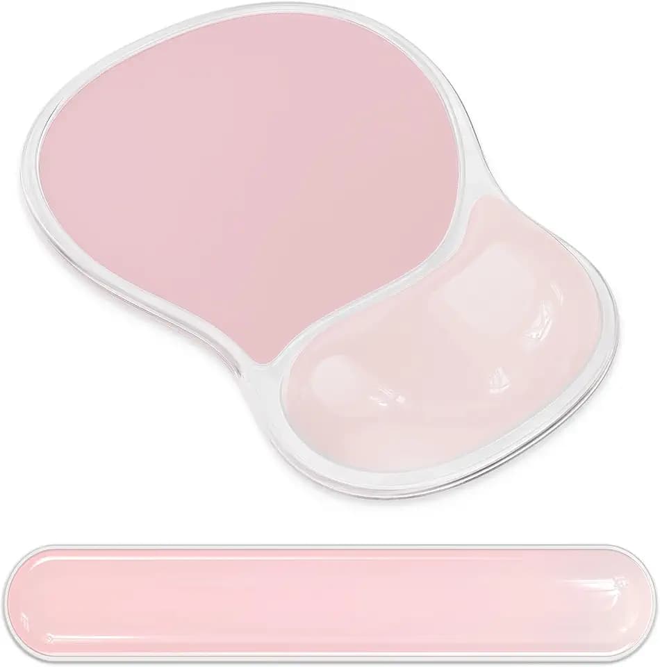 AKIT Ergonomic Mouse Pad with Wrist Rest&Keyboard Wrist Rest Set, Gel, Pink