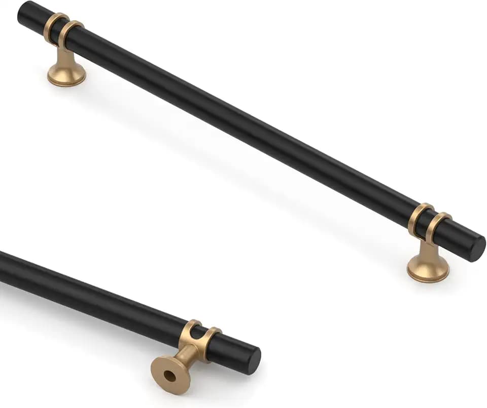 Asidrama 10 Pack 15 Inch(381mm) Champagne Bronze and Matte Black Kitchen Cabinet Handles, Cabinet Pulls Kitchen Cabinet Hardware Cupboard Handles Drawer Pulls