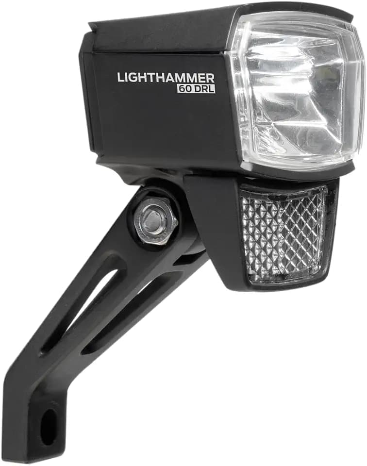 TRELOCK LS 805-T Lighthammer 60 Lux Dynamo Fahrradlicht – Tagfahrlicht-Modus – Inklusive Gabelhalterung ZL 410 – StVZO zugelassen