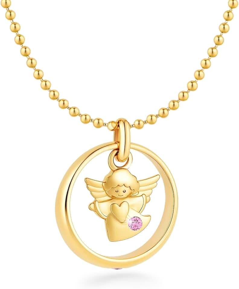 fish Kette Taufe Mädchen/Junge Silber/Gold Taufring Schutzengel Engel-Anhänger Halskette Kinder-Schmuck Tauf-Geschenk Geburt Tasche Karte und Geschenkbox Geschenk