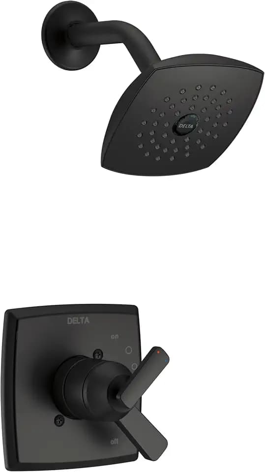 Delta Faucet Ashlyn 17 Series Matte Black Shower Faucet, Tub and Shower Trim Kit with Single-Spray Touch-Clean Shower Head, Matte Black T17264-BL (Valve Not Included)