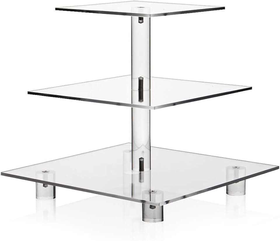 Clear Square Cupcake Stand 3 Tier Acrylic Cupcake Display Tower with Base