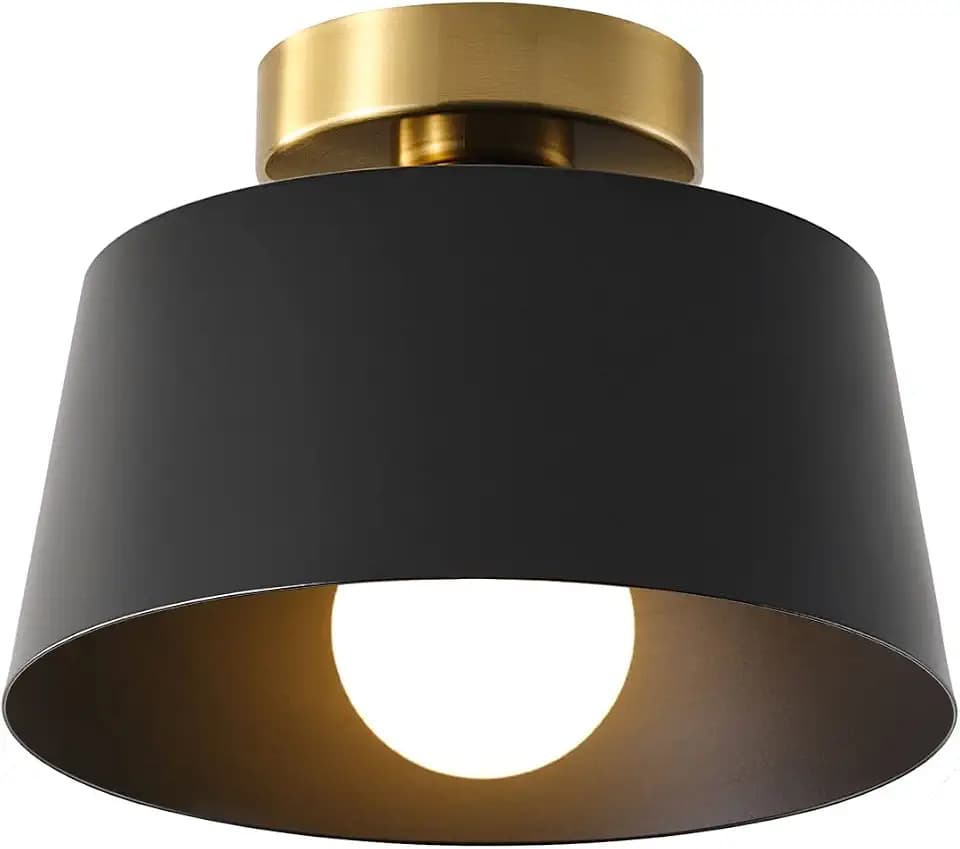 Ceiling Light Fixture, Hallway Ceiling Light with Gold Plate and Matte Black Shade, Modern Simple Style Porch Light Fixtures Semi Flush Mount (Black)