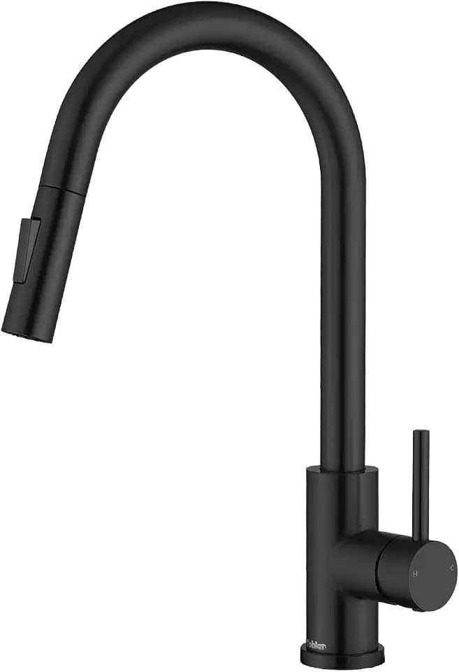 Tohlar Schwarze Küchenarmaturen mit herausziehbarem Sprüher Einhebel-Küchenarmatur, moderner Edelstahl-Küchenspüle-Wasserhahn mit Deckplatte (mattschwarz)