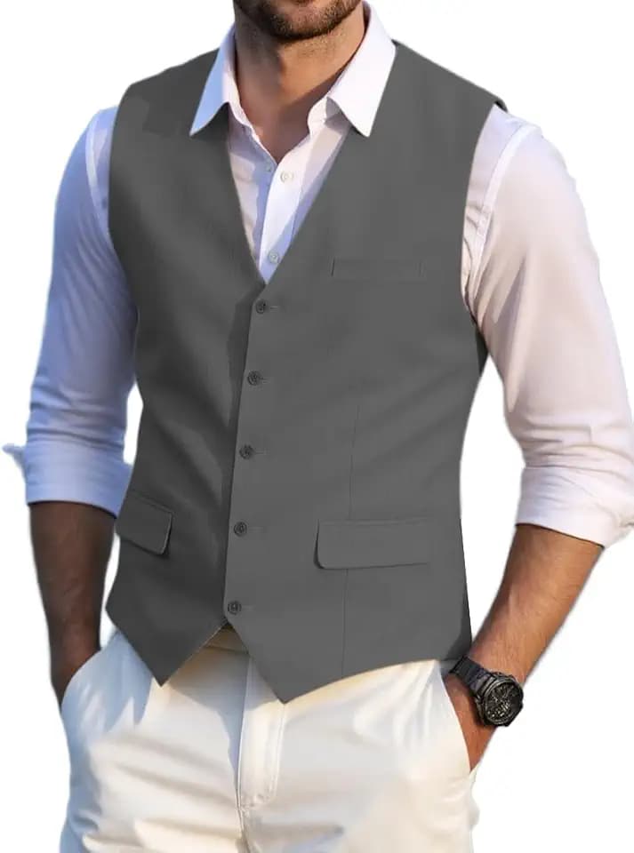 Solovedress Herren Elegant Anzugweste Herrenwesten Sommer Leinen Weste für Hochzeit und Party
