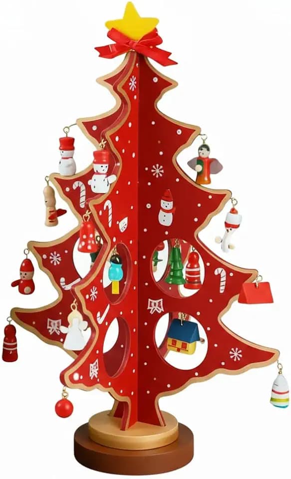 Hölzerner Weihnachtsbaum Mini-Weihnachtsbaum aus Holz 3D DIY Miniatur Künstlicher Tannenbaum für den Schreibtisch mit Ornamenten für DIY Weihnachtsdekoration Geschenk