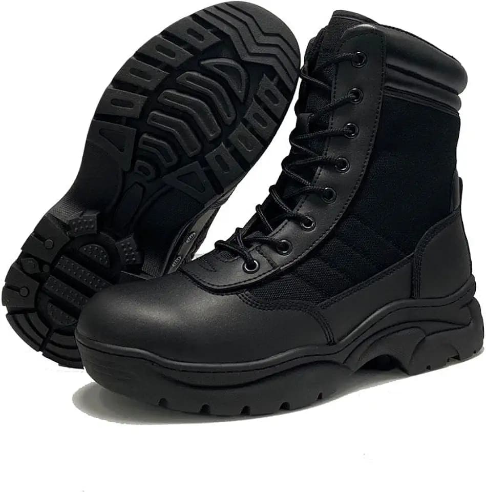 INTAN Mens Military Tactical Work Boots Side Zipper Leather Motorcycle Combat shoes.