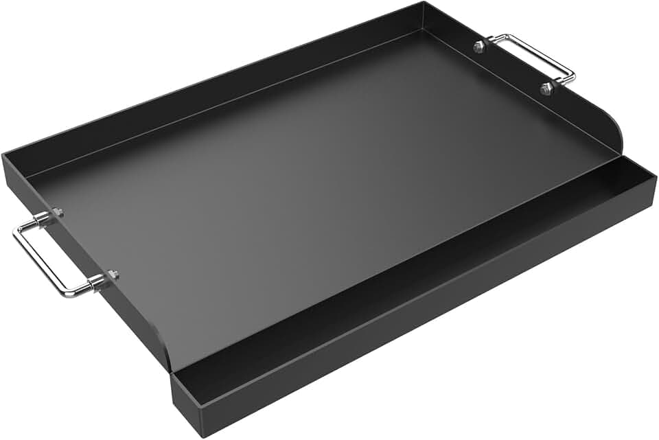17" x 13" Griddle for Gas Grill, Universal Carbon Steel Griddle Plate for BBQ Gas Charcoal Stove, Nonstick Flat Top Plate with Removable Handles for Camping, Tailgating