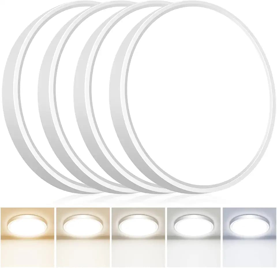 4PACK Flush Mount LED Ceiling Light Fixtures 5 Color Temperatures in One &100W Equivalent Flat Bathroom Ceiling Light,7Inch 15W Thin Round White Surface Flushmount Fixture for Closet,Bedroom,Kitchen