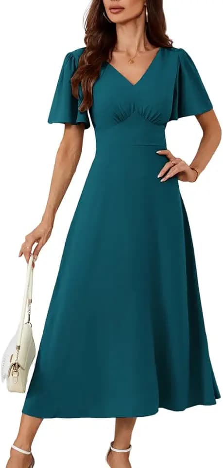 GRACE KARIN Damen Sommer V-Ausschnitt Cape Ärmel Freizeitkleid Kurzarm A-Linie Cocktailkleid Elegant für Hochzeit Party