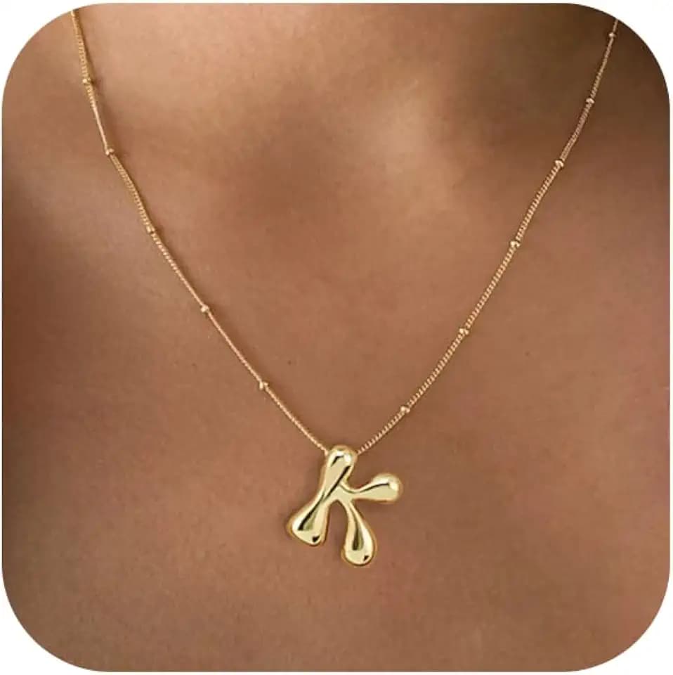 Bheop Initial Necklace for Women, Gold Silver A-Z Bubble Letter Necklace
