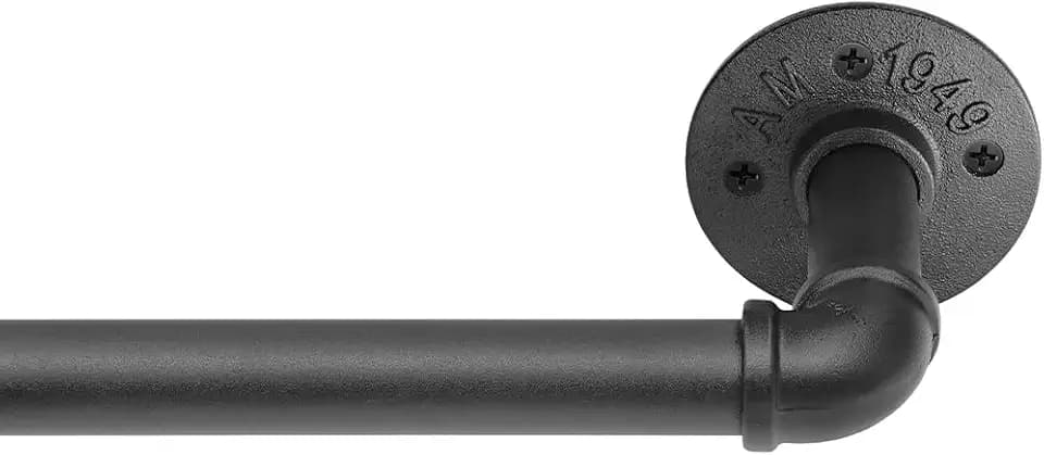 Schwarze Industrielle Gardinenstange für Verdunkelungsvorhänge, 80-300cm, Einziehbare Verstellbare Dekorative Ausführung mit Kappen für Fenster