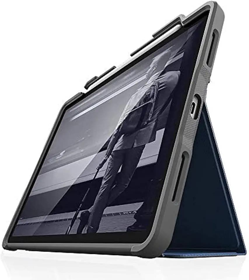 STM Bags Dux Plus Case Folio Schutzhülle für Apple iPad Air 10,9" (2020) - blau/transparent [Apple Pencil Halterung I Militär Standard I Wasserabweisend I Standfunktion I wake/sleep]