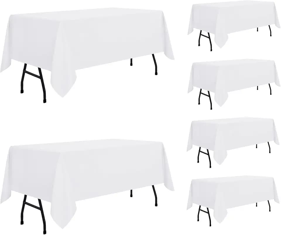 sancua 6 Pack White Rectangle Tablecloth, 60 x 84 Inch for 4ft Tables