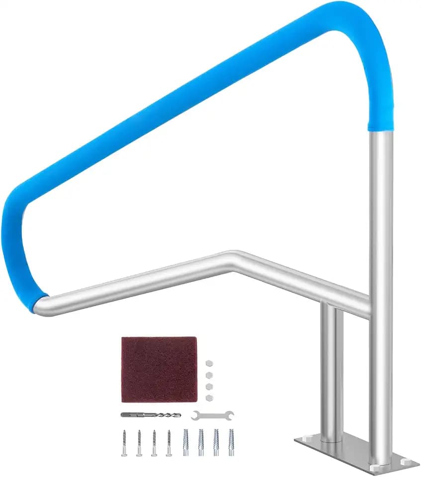 VEVOR Pool Handrail, 55 x 32 inch Railing, Stainless Steel with Base Plate for Indoor/Outdoor Pools, Safety Railing for Decks, Rust-Proof Grab Bar with Grip Cover & Accessories for Spas