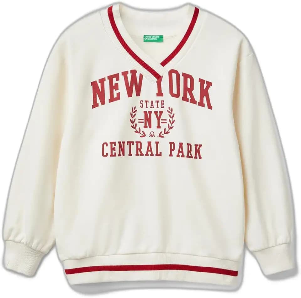 United Colors of Benetton Sweatshirt mit Kapuze für Mädchen und Mädchen, Weiß, 130 cm