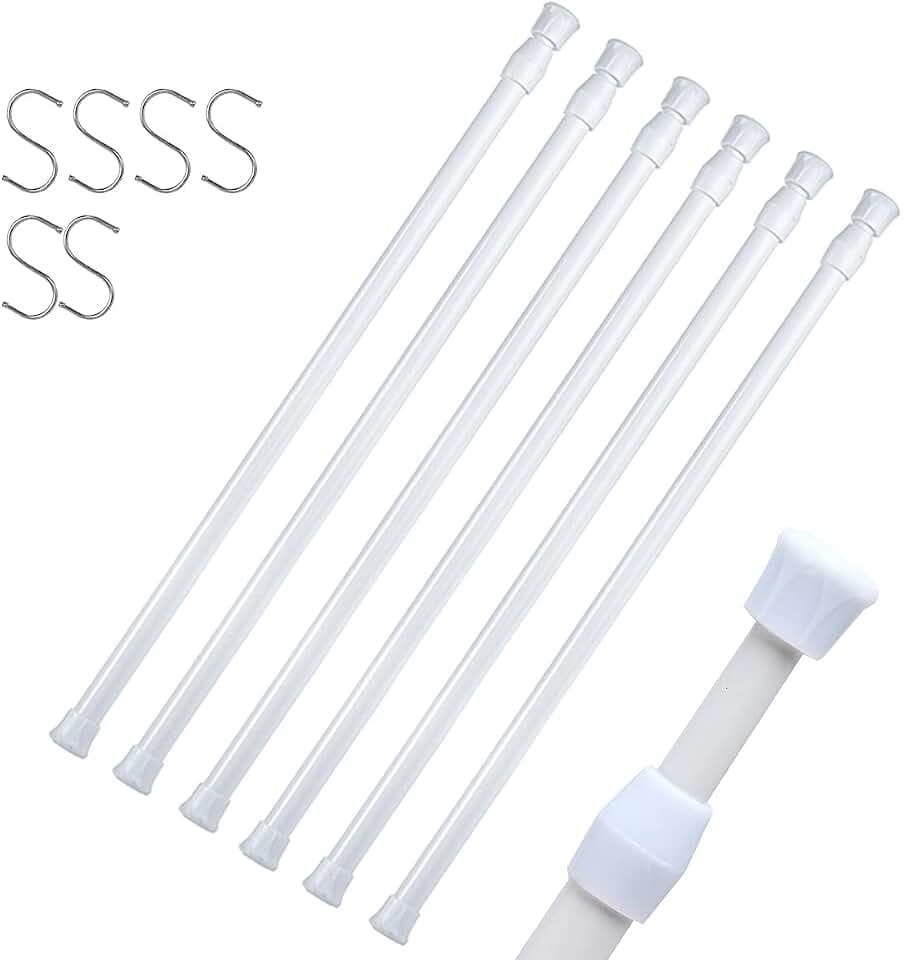 DeElf 6 Pack Tension Rods 28 to 48 Inches, Adjustable Spring Tension Rod for Window Curtain, Kitchen Cupboard Utensils, Closet, and Cabinet, White