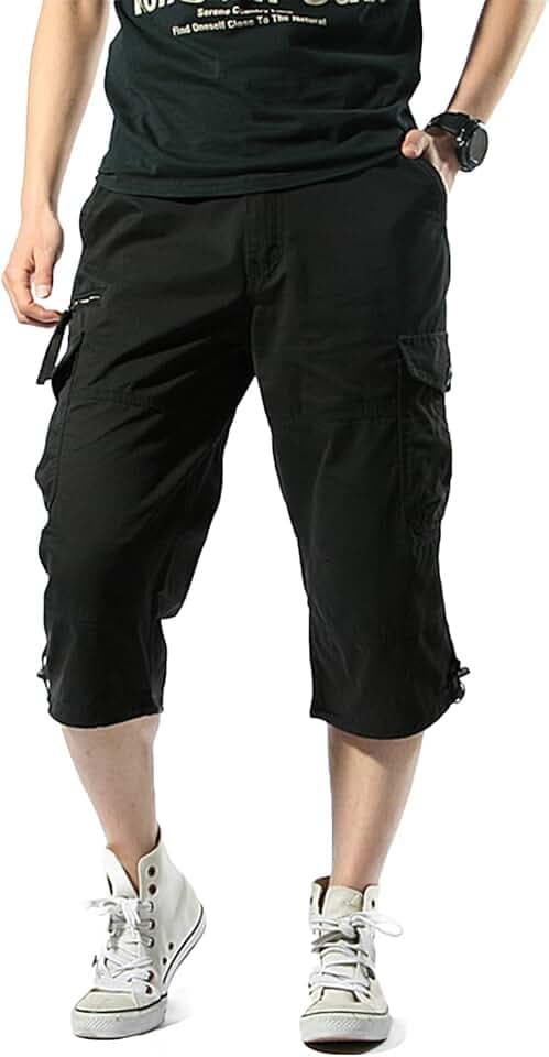 Cargo Shorts Herren 3/4 Sommer Kurze Klassisch Geschnittene cargoshortsOutdoor Bermuda Kurz Hose Atmungsaktiv Freizeitshorts Baumwolle Arbeitshose mit Multi Taschen und Gummibund